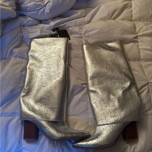Metallic Silver Knee-High Boots